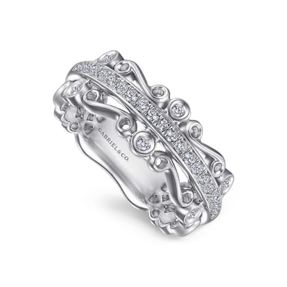 14K White Gold Wide Diamond Anniversary Band