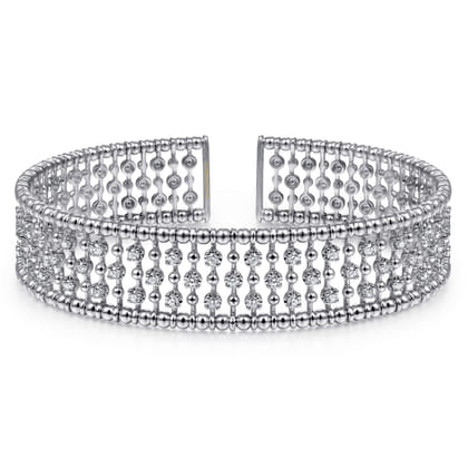 14K White Gold Wide Diamond Cage Cuff Bracelet