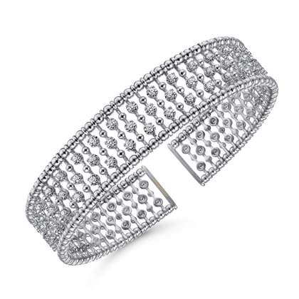 14K White Gold Wide Diamond Cage Cuff Bracelet