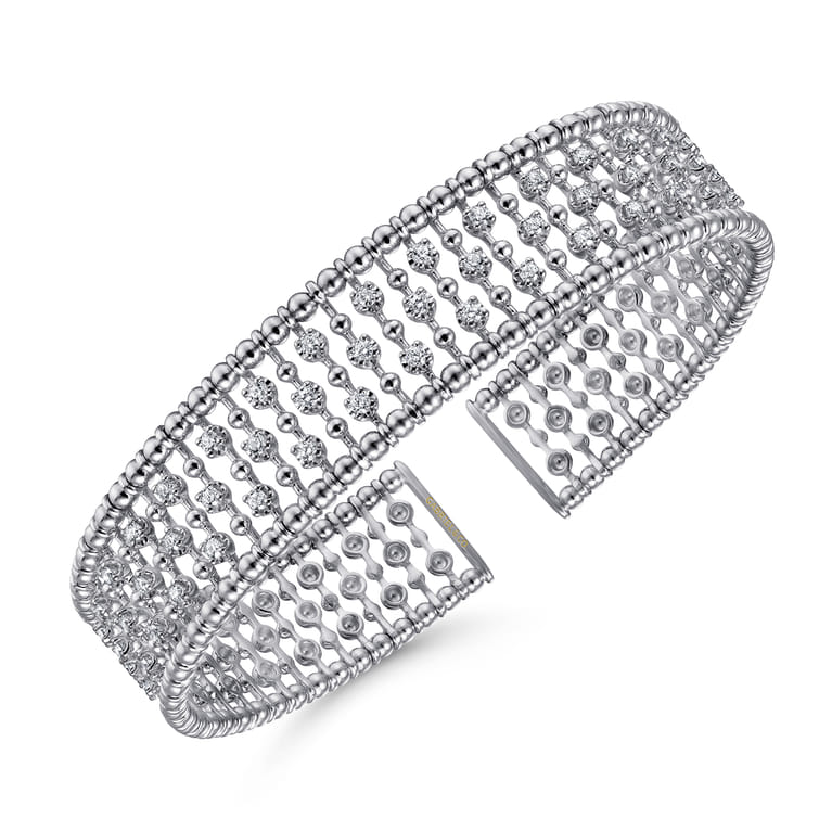 14K White Gold Wide Diamond Cage Cuff Bracelet - 0.75 ct - Shot 2