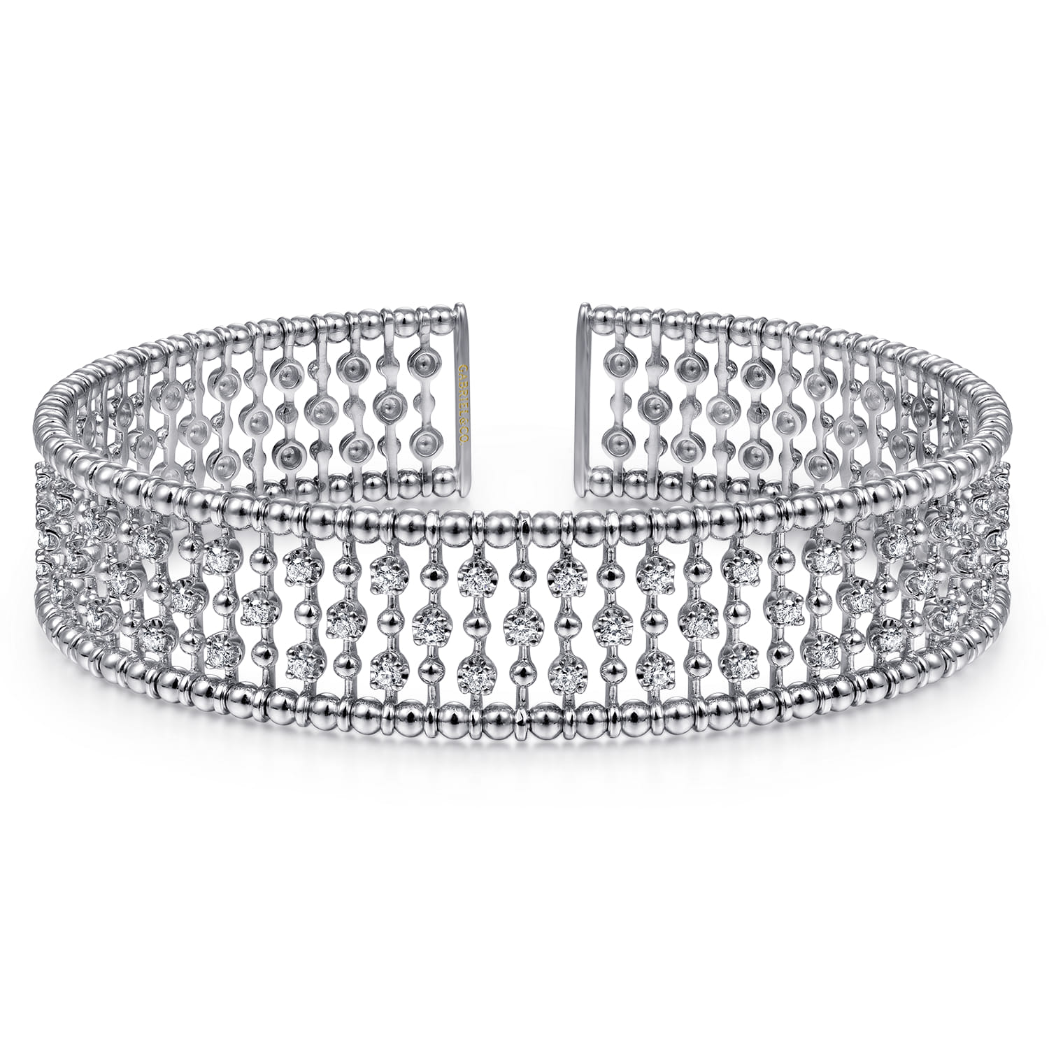 14K White Gold Wide Diamond Cage Cuff Bracelet - 0.75 ct - Shot 1