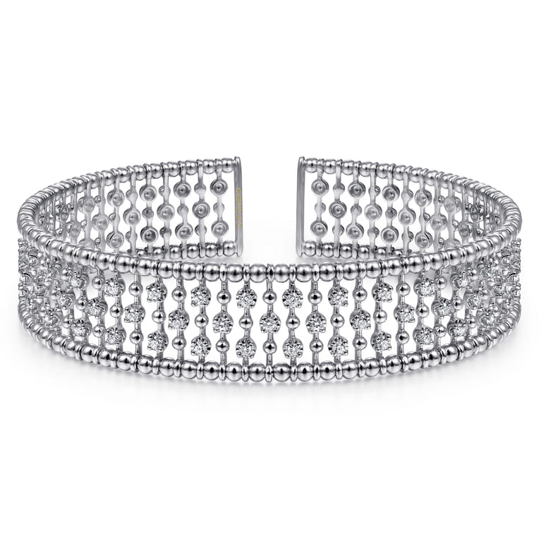 14K White Gold Wide Diamond Cage Cuff Bracelet - 0.75 ct - Shot 1