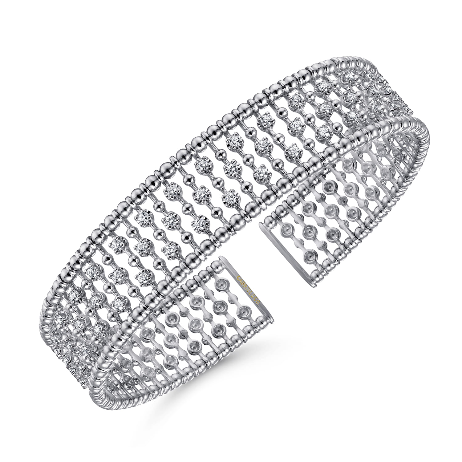 14K White Gold Wide Diamond Cage Cuff Bracelet - 0.75 ct - Shot 2