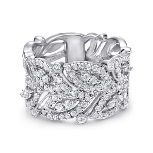 14K White Gold Wide Diamond Leaf Statement Ring