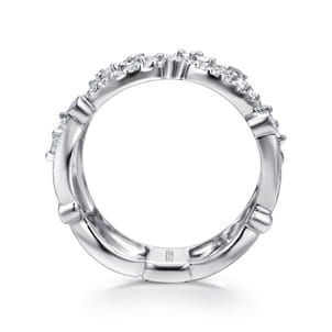 14K White Gold Wide Diamond Leaf Statement Ring