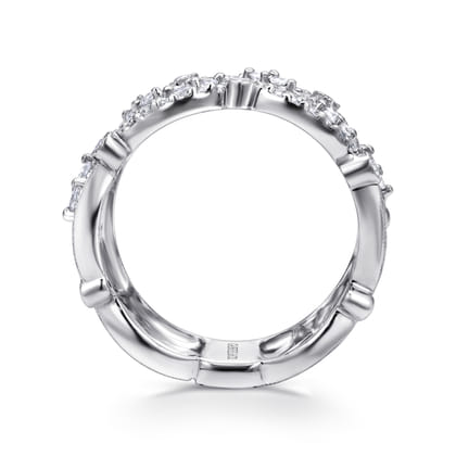 14K White Gold Wide Diamond Leaf Statement Ring