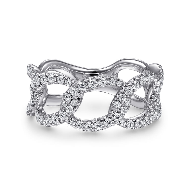 14K White Gold Wide Diamond Open Link Ring - 0.75 ct - Shot 1