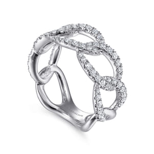 14K White Gold Wide Diamond Open Link Ring
