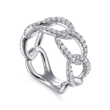 14K White Gold Wide Diamond Open Link Ring