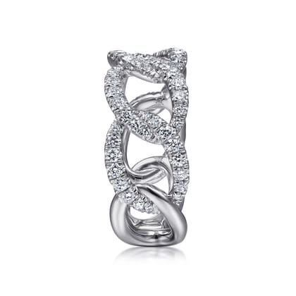14K White Gold Wide Diamond Open Link Ring