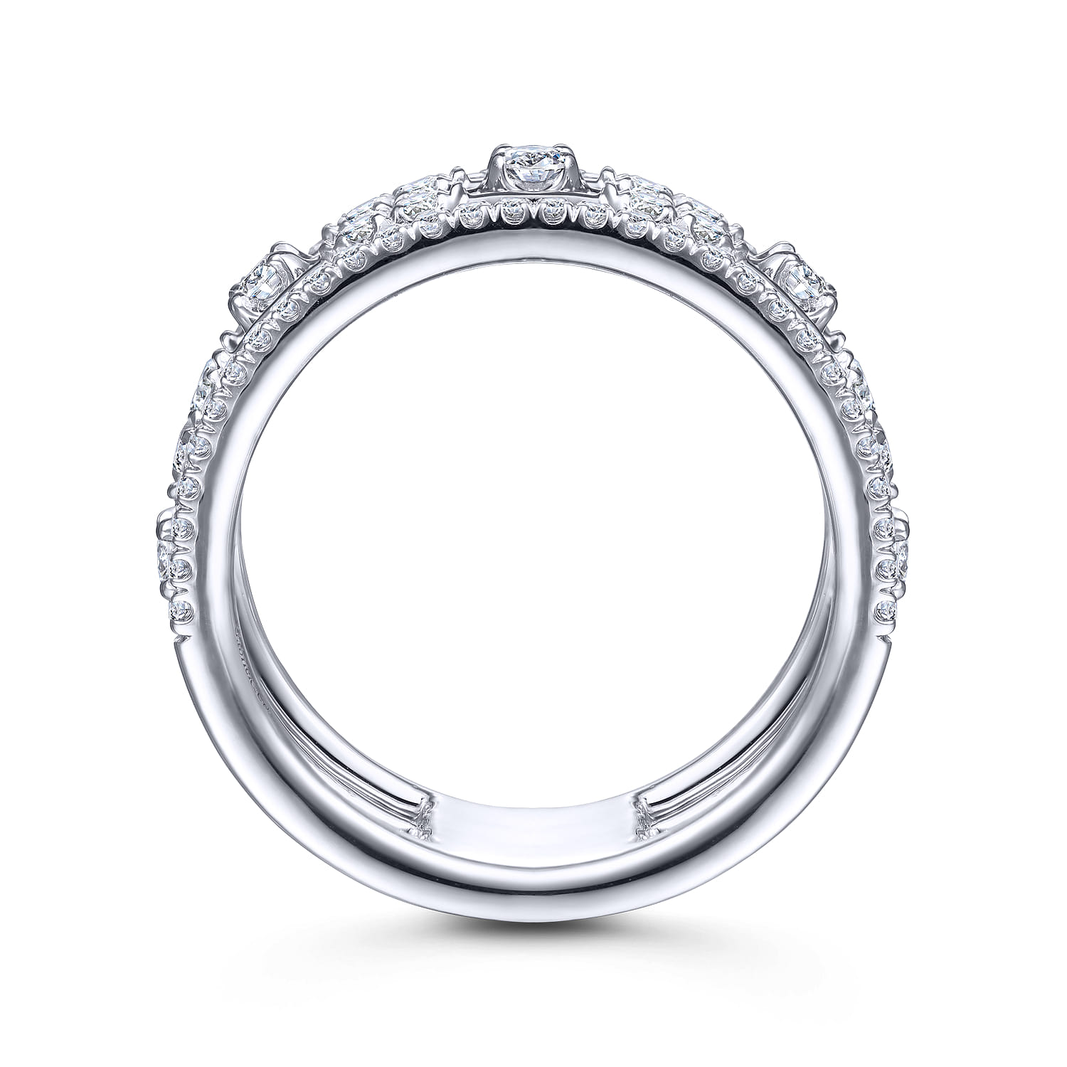14K White Gold Wide Five Row Diamond Station Ring - 0.75 ct - Shot 2