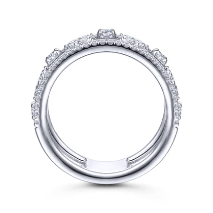14K White Gold Wide Five Row Diamond Station Ring
