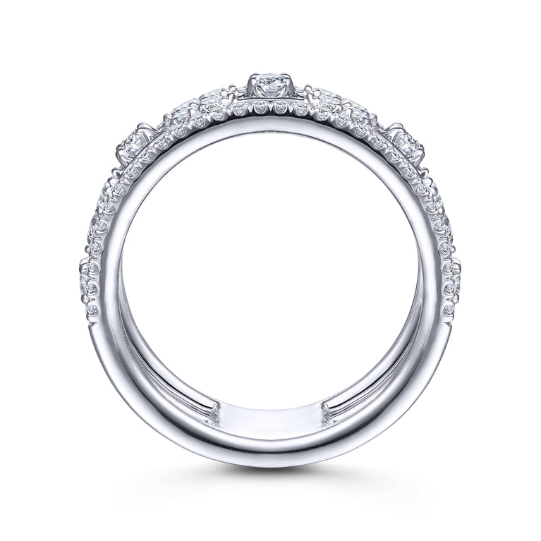 14K White Gold Wide Five Row Diamond Station Ring - 0.75 ct - Shot 2