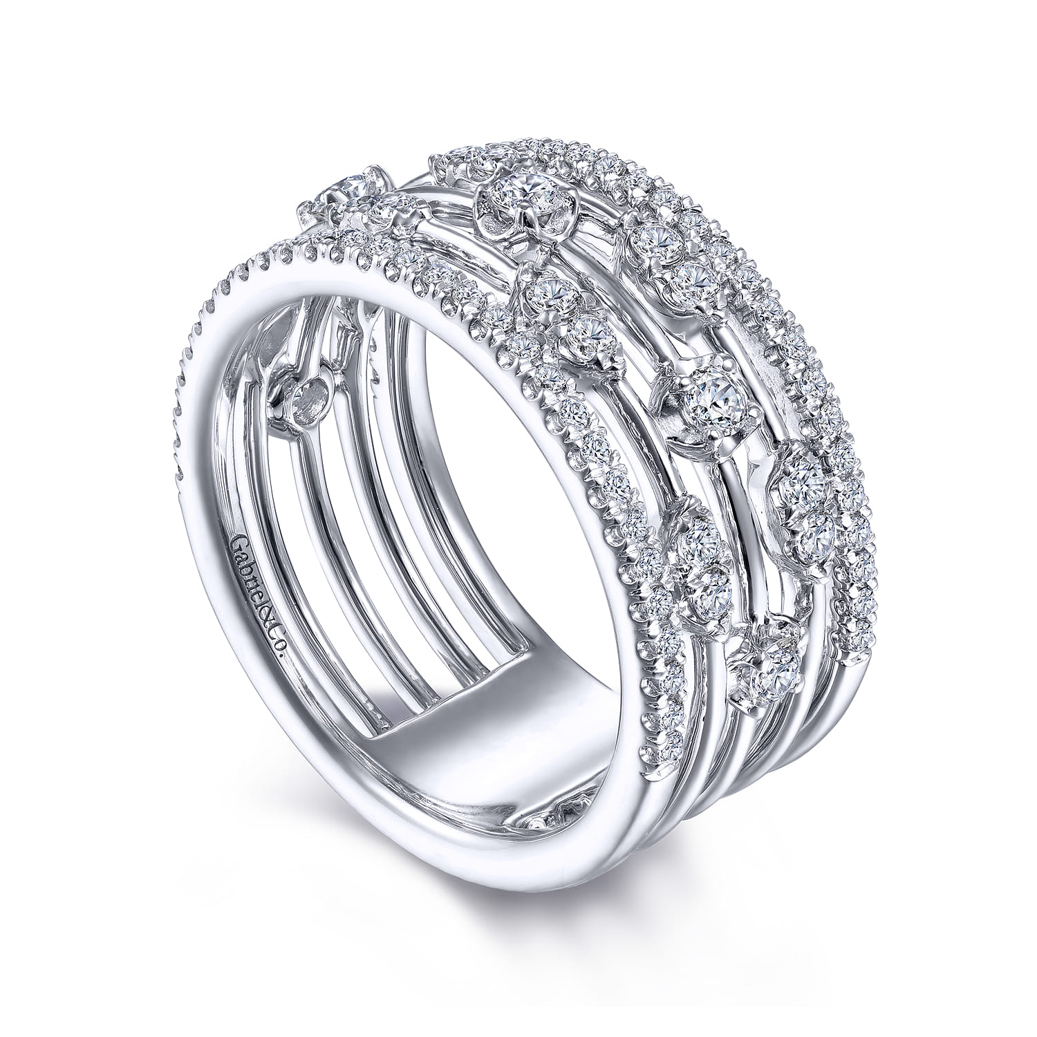 14K White Gold Wide Five Row Diamond Station Ring - 0.75 ct - Shot 3