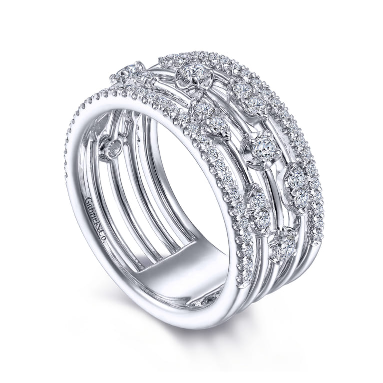 14K White Gold Wide Five Row Diamond Station Ring - 0.75 ct - Shot 3