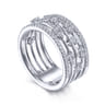 14K White Gold Wide Five Row Diamond Station Ring - 0.75 ct