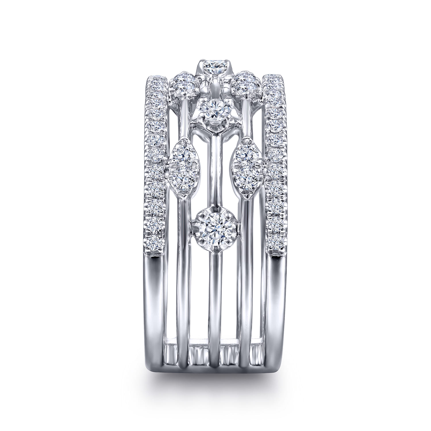 14K White Gold Wide Five Row Diamond Station Ring - 0.75 ct - Shot 4