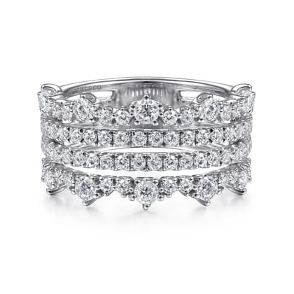 14K White Gold Wide Four Row Diamond Ring