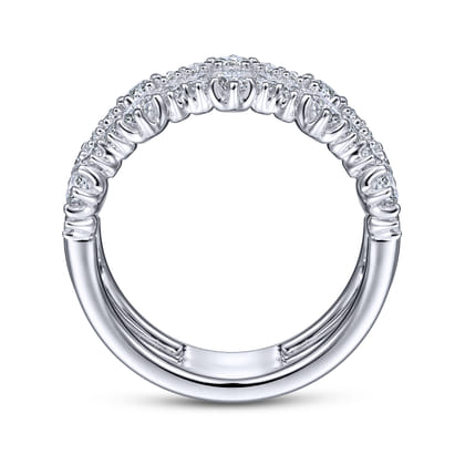 14K White Gold Wide Four Row Diamond Ring