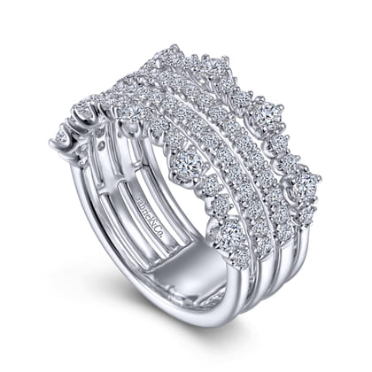 14K White Gold Wide Four Row Diamond Ring