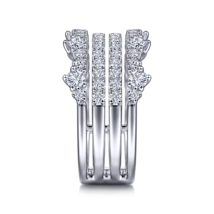 14K White Gold Wide Four Row Diamond Ring