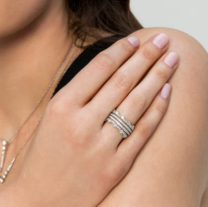 14K White Gold Wide Four Row Diamond Ring