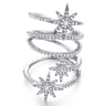 14K White Gold Wide Open Diamond Band and Star Station Statement Ring - 0.9 ct