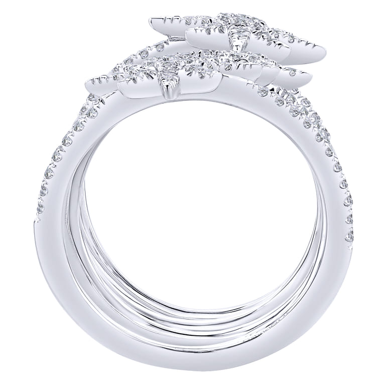 14K White Gold Wide Open Diamond Band and Star Station Statement Ring - 0.9 ct - Shot 2