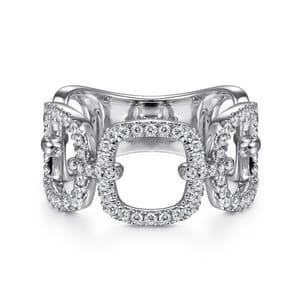 14K White Gold Wide Open Diamond Square Ring