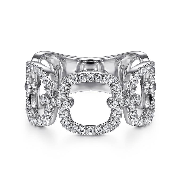 14K White Gold Wide Open Diamond Square Ring - 0.45 ct - Shot 1