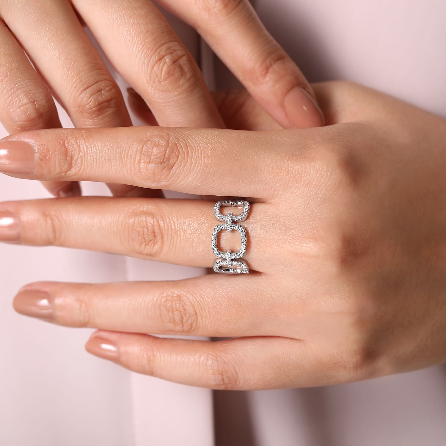 14K White Gold Wide Open Diamond Square Ring