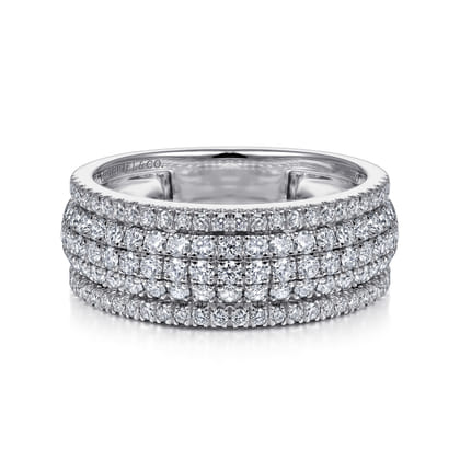 14K White Gold Wide Pave Diamond Band