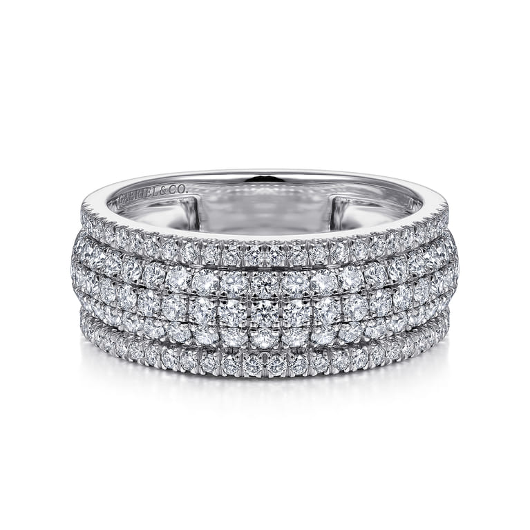 14K White Gold Wide Pave Diamond Band - 1 ct - Shot 1