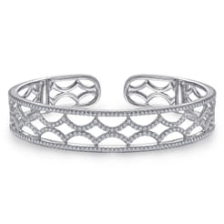 14K White Gold Wide Zig Zag Diamond Cuff Bracelet