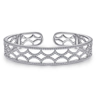 14K White Gold Wide Zig Zag Diamond Cuff Bracelet
