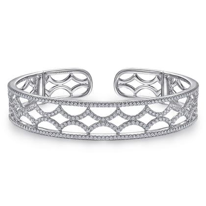 14K White Gold Wide Zig Zag Diamond Cuff Bracelet