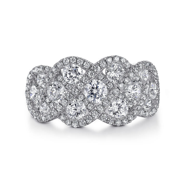 14K White Gold Woven Diamond Statement Ring - 1.75 ct - Shot 1
