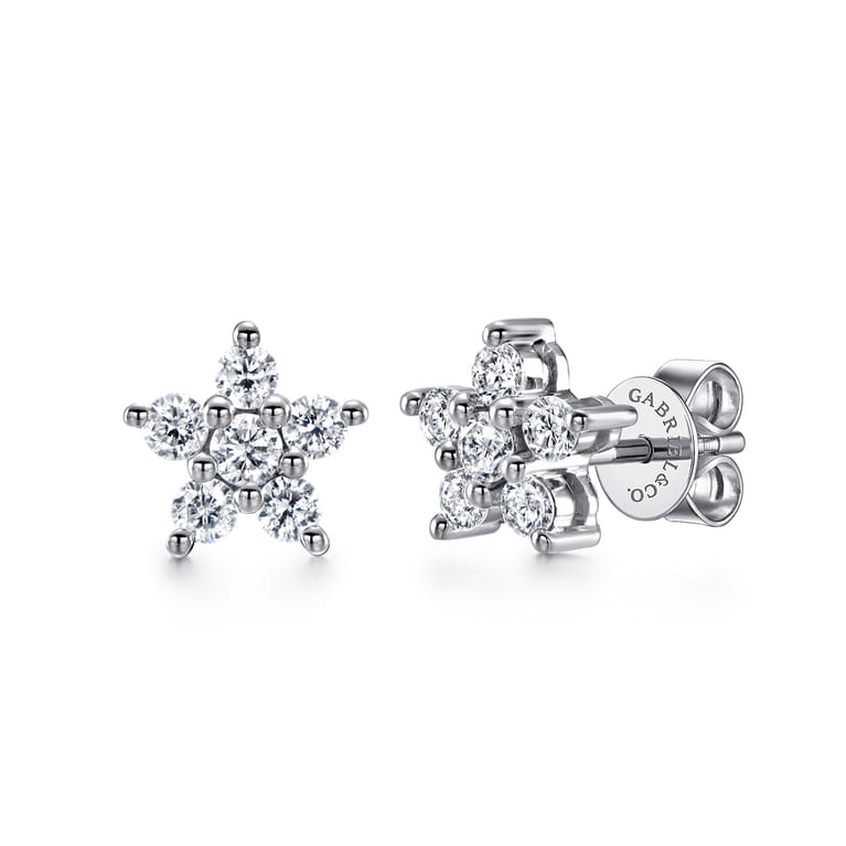 14K White Gold and Diamond Star Stud Earrings - 0.5 ct - Shot 1