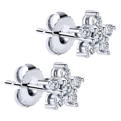 14K White Gold and Diamond Star Stud Earrings