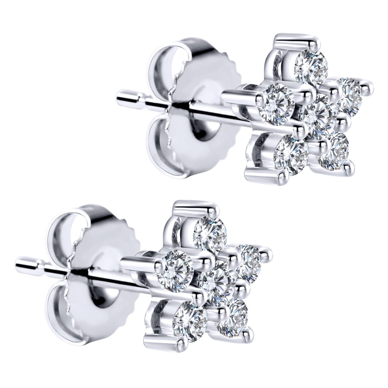 14K White Gold and Diamond Star Stud Earrings - 0.5 ct - Shot 2