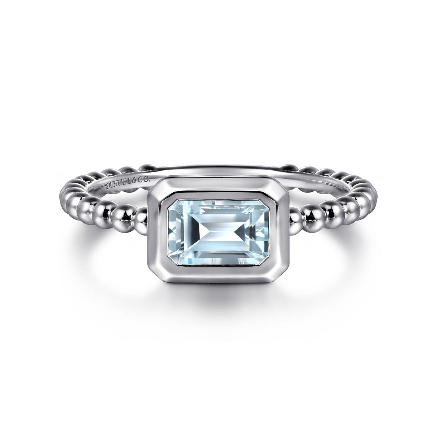 14K White Plain Gold Bujukan And Aquamarine Stackable Ring