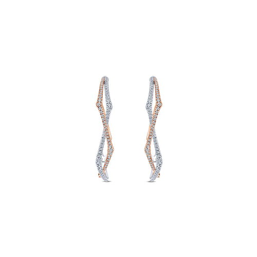 14K White-Rose Gold 40mm Round Twisted Diamond Intricate Hoop Earrings - 1.05 ct - Shot 3