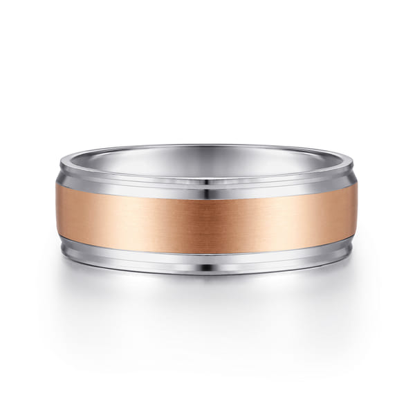 White and Rose Gold Men's Wedding Band in Satin Finish