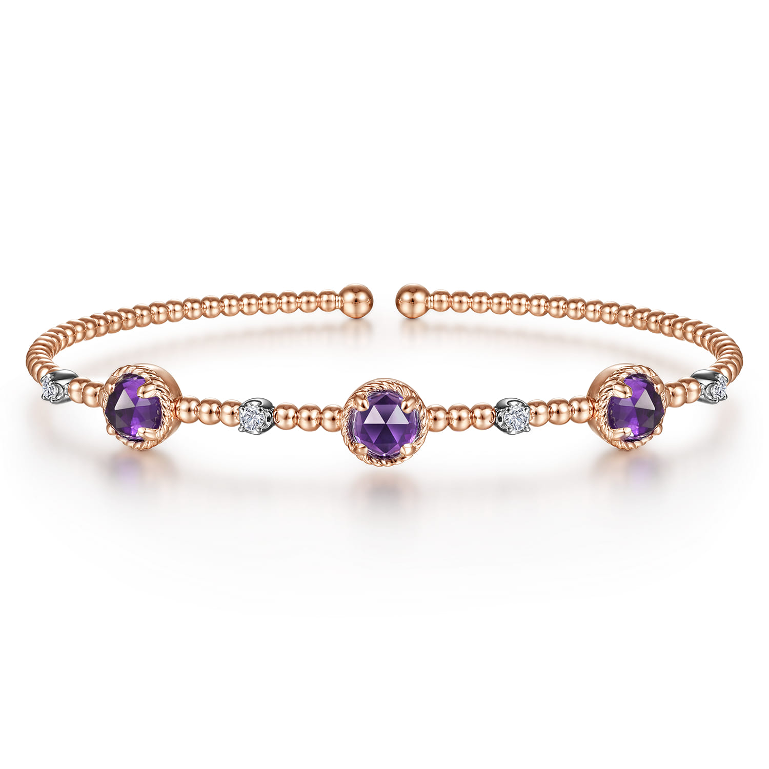 14K White-Rose Gold Amethyst and Diamond Station Bujukan Bangle - 0.11 ct - Shot 1