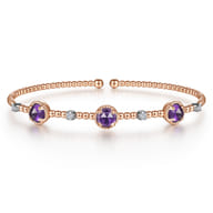 14K White-Rose Gold Amethyst and Diamond Station Bujukan Bangle
