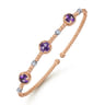 14K White-Rose Gold Amethyst and Diamond Station Bujukan Bangle - 0.11 ct
