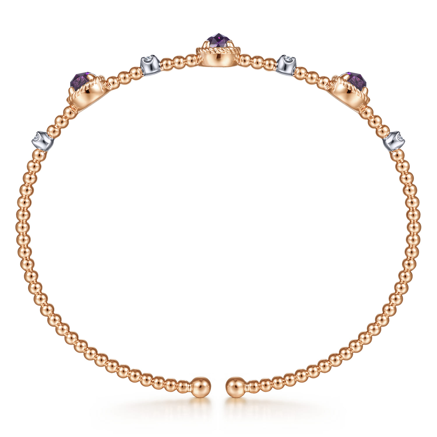 14K White-Rose Gold Amethyst and Diamond Station Bujukan Bangle - 0.11 ct - Shot 3