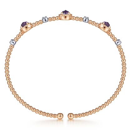 14K White-Rose Gold Amethyst and Diamond Station Bujukan Bangle