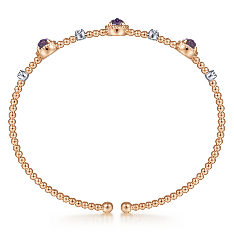 14K White-Rose Gold Amethyst and Diamond Station Bujukan Bangle - 0.11 ct - Shot 3