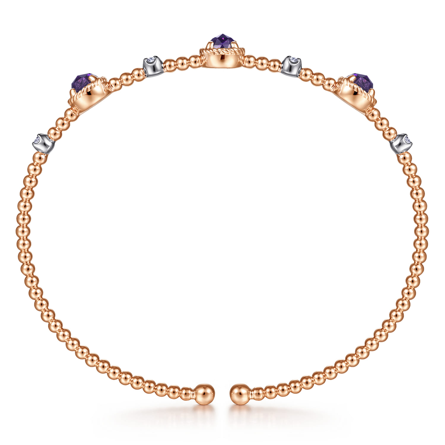 14K White-Rose Gold Amethyst and Diamond Station Bujukan Bangle - 0.11 ct - Shot 3